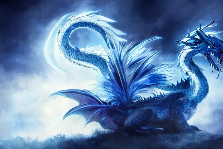 an roaring blue and white dragon with colorful | Stable Diffusion | OpenArt