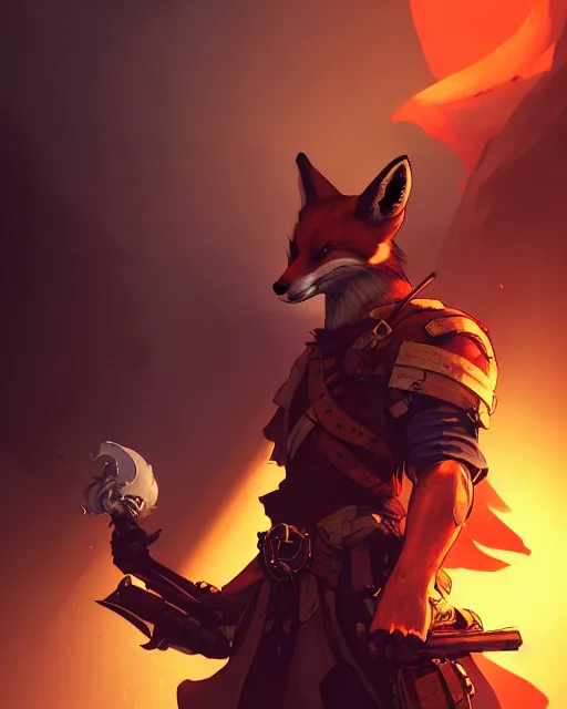 Image similar to Fox Mercenary holding small bag, greedy look, medium shot, D&D, artstation, fantasy, magic the gathering artwork, cinematic lighting, centered, symmetrical, highly detailed, digital painting, , concept art, smooth, sharp focus, illustration, volumetric lighting, epic Composition, 8k, art by Akihiko Yoshida and Greg Rutkowski and Craig Mullins, oil painting, cgsociety