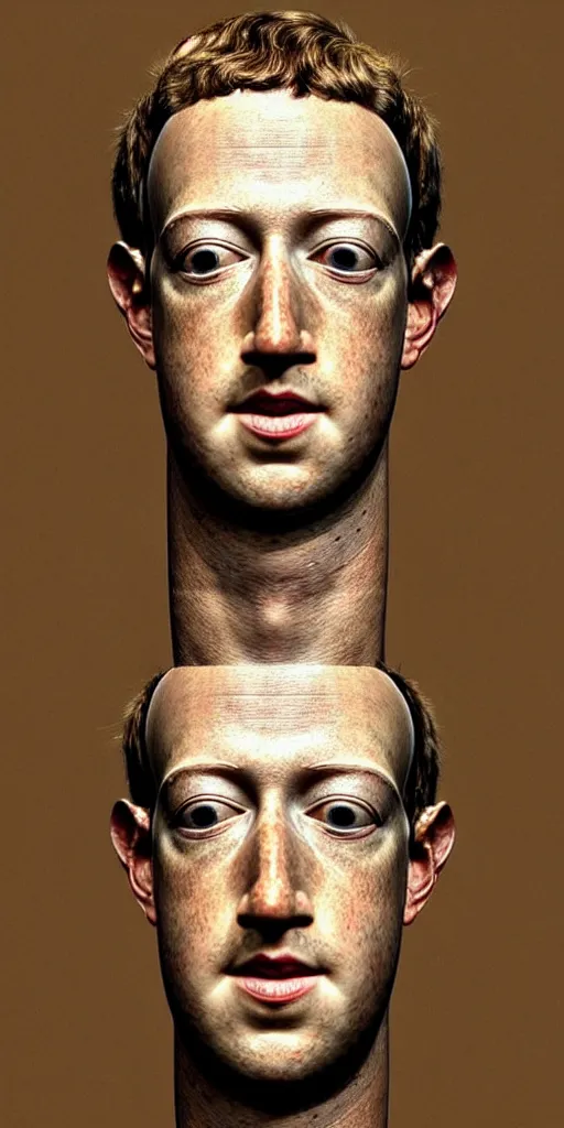 Prompt: very very beautiful portrait photo of 3d Mark Zuckerberg face made from primitive objects, Perfect face, extremely high details, realistic, by Giuseppe Arcimboldo, Edward Hopper, Rene Margitte,