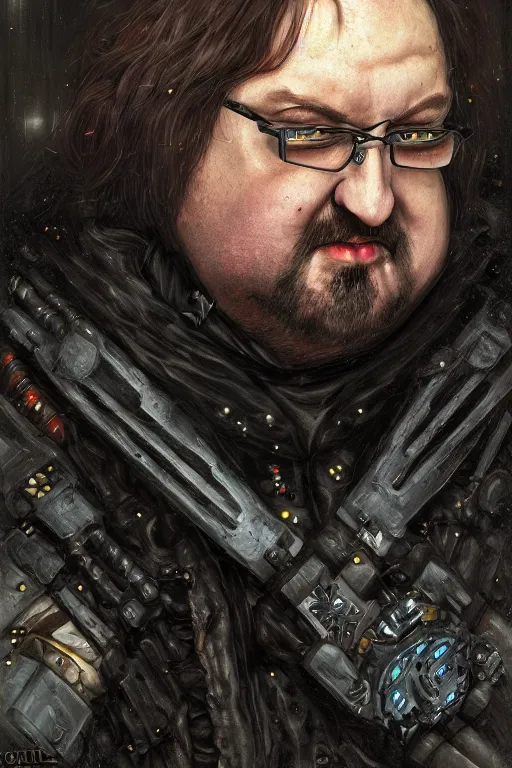 Image similar to portrait of gothic Gabe Newell, cyberpunk, Warhammer, highly detailed, artstation, illustration, art by Gustav Klimt