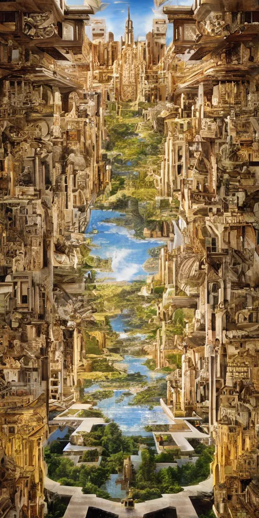 Image similar to symmetry!! landscape, stunning, beautiful, aesthetic, award winning, breathtaking, perfect composition, perfect lighting, james christensen, ricardo bofill, 4 k