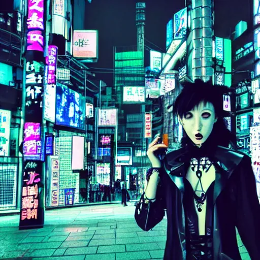 Image similar to gothic cyberpunk vampire in tokyo, vaporwave