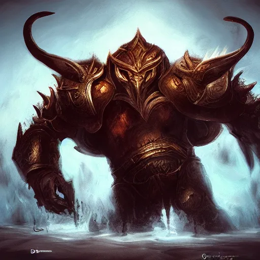 Image similar to epic minotaur beast in armor, artwork, concept art, greek mythology, dark fantasy, digital painting, artstation, d&d