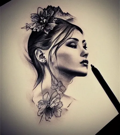 tattoo design sketch of an extremely beautiful woman | Stable Diffusion ...