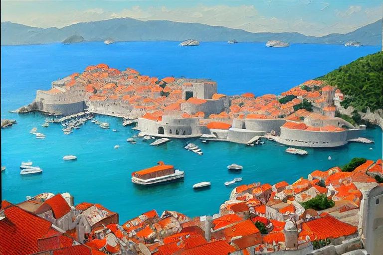 Prompt: dubrovnik, oil painting, oil in canvas, old painting