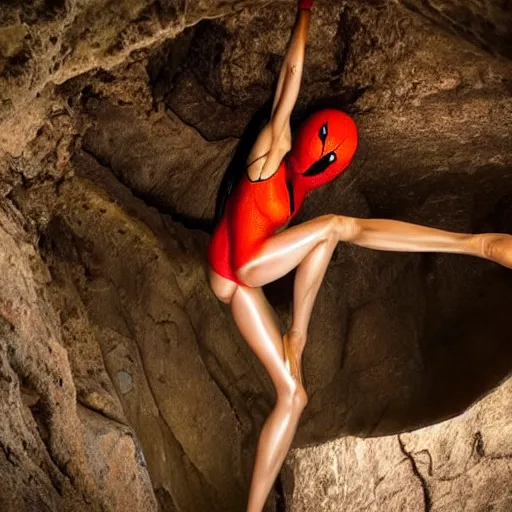 Image similar to beautiful spider girl in a cave