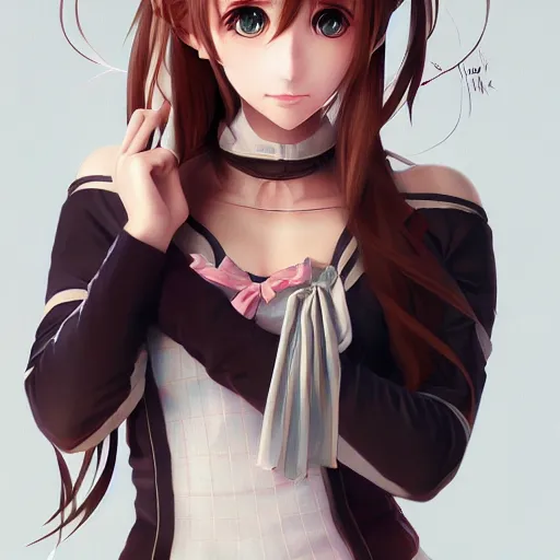 Image similar to Monika from doki doki literature club, portrait, ddlc, made by Stanley Artgerm Lau, WLOP, Rossdraws, James Jean, Andrei Riabovitchev, Marc Simonetti, Yoshitaka Amano, ArtStation, CGSociety, oil painting on canvas