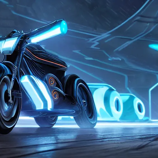 Image similar to tron legacy light cycles racing in game by artgerm and greg rutkowski and alphonse mucha, zaha hadid, an epic fantasy, volumetric light, detailed, octane render, midsommar