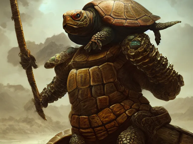 Image similar to An turtle warrior, RPG Reference, Oil Painting, Trending on Artstation, octane render, Insanely Detailed, 8k, HD