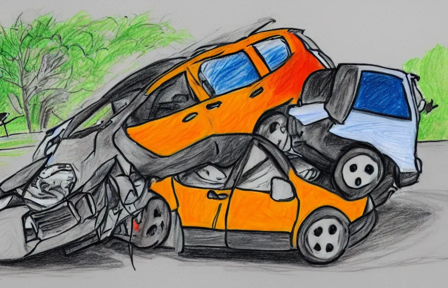 Image similar to car crash, child drawing