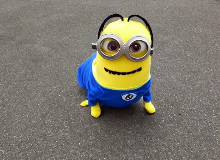 Image similar to Dachshund in a minion costume