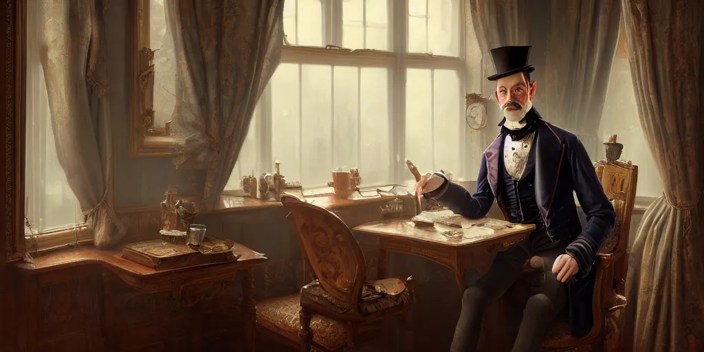 Image similar to highly detailed portrait painting of victorian gentleman, steam pank, room mono window, by eddie mendoza and tyler edlin, 8 k resolution