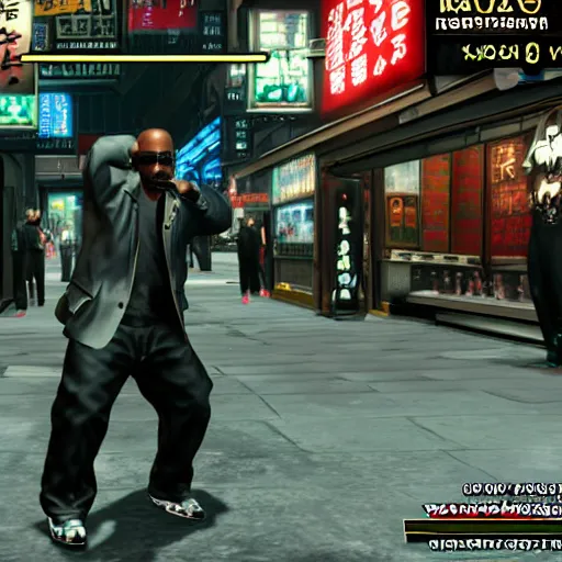 Prompt: Kanye West in Kamurocho from the Yakuza game series, screenshot