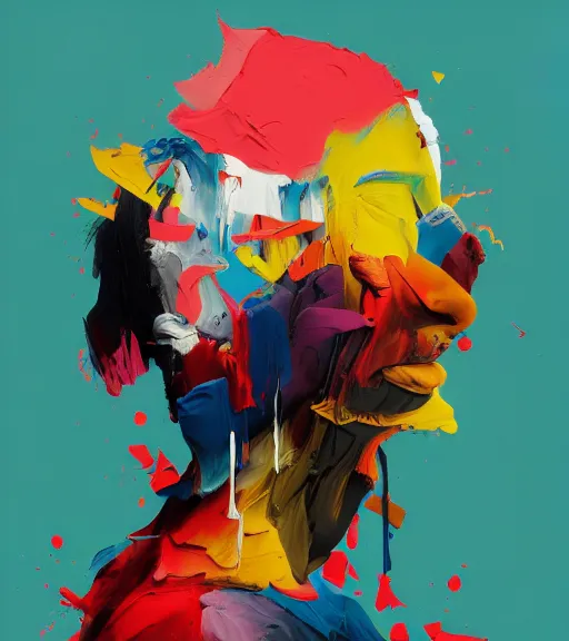 Prompt: beautiful, descending into madness by joram roukes, salman khoshroo, matthew stone, colorful brushstrokes sculpted into figural composition, multicolored palette knife illustration, graphic design 8 k, hd, hyper detailed.