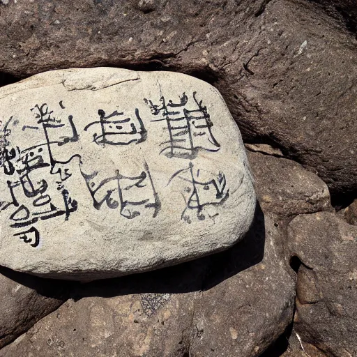 Image similar to ancient text on a rock, written in toki pona language