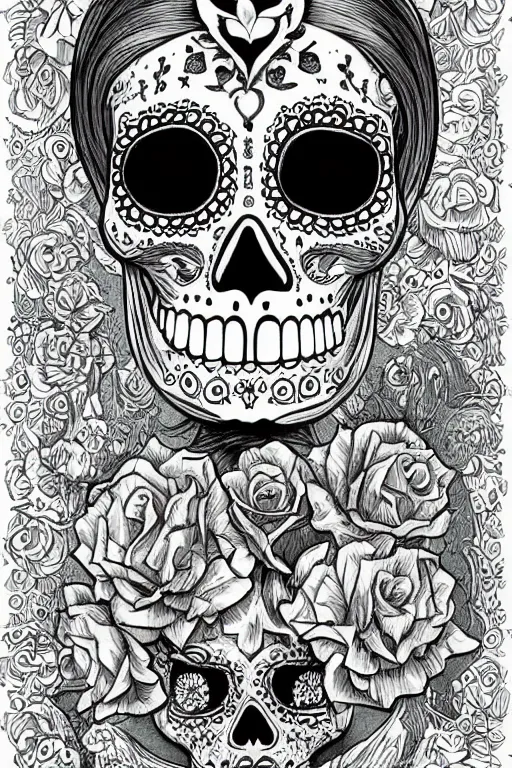 Image similar to Illustration of a sugar skull day of the dead girl, art by joe fenton