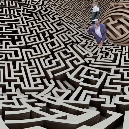 Image similar to Boris Johnson lost in a maze, confused, lost, hyper realistic, 4K