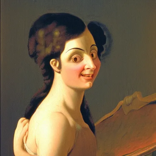 Image similar to helga pataki's teeth, soft rainbow light, painting by jacques-louis david, sad muppet eyes