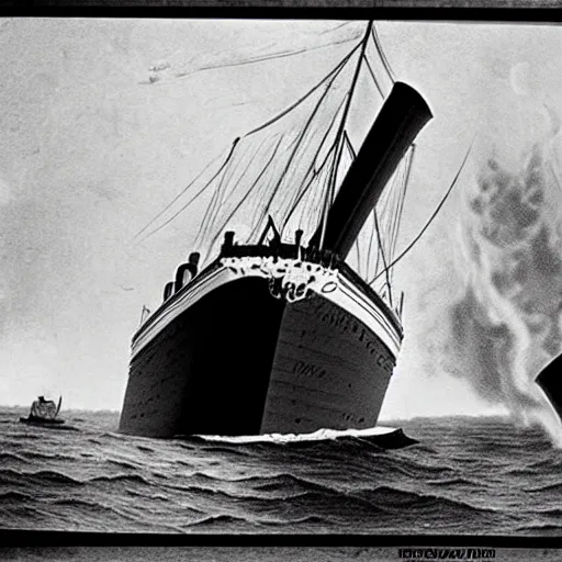 Prompt: rms titanic being attacked by a kraken
