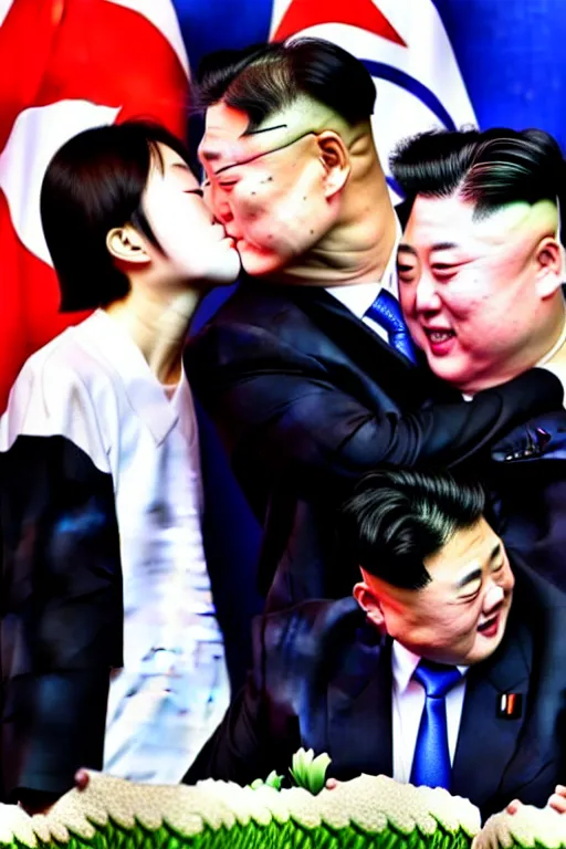 Image similar to moon jae - in kissing kim jeong - un