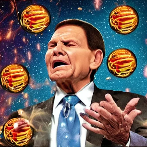 Image similar to kenneth copeland exploding head while praying dollar balls