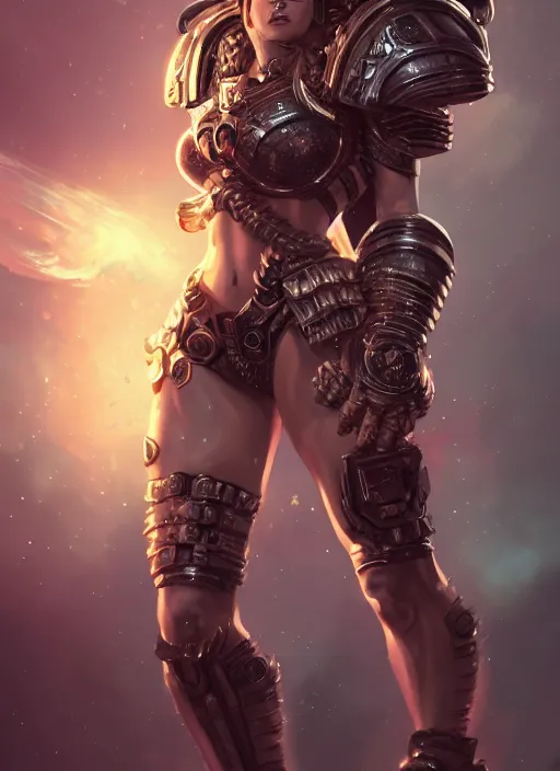 Image similar to a highly detailed illustration of fierce space marine woman, muscular, intricate, elegant, highly detailed, centered, digital painting, artstation, concept art, smooth, sharp focus, league of legends concept art, wlop.