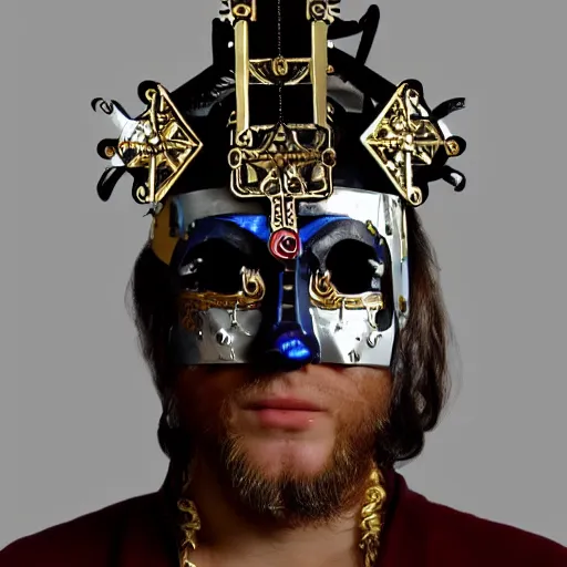 Image similar to a beautiful cyborg made of catholic symbols ceremonial maske