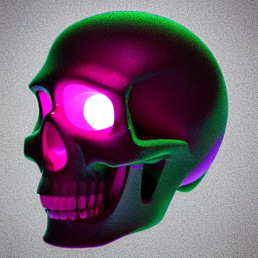 Image similar to octane render of hexagonal crystal skull, fuschia lighting, fuschia glow, dark background, photorealistic, 4 k, cinema 4 d, maya