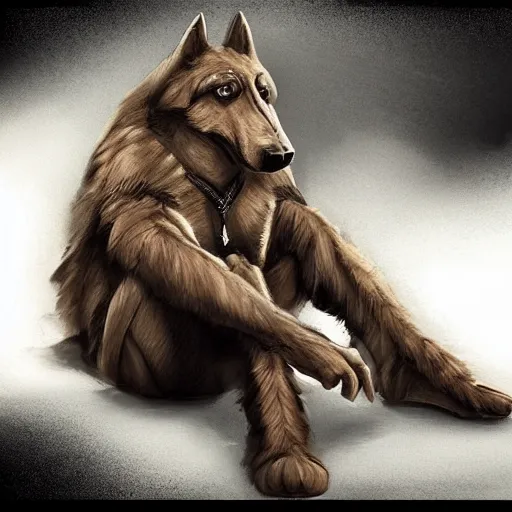 Image similar to a humanoid german shepherd beast - man, sitting on a couch and puts on socks, artstation, concept art, smooth, sharp foccus ilustration, artstation