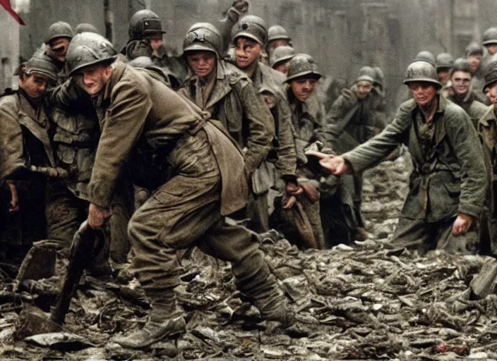 Image similar to scene from mupet save private ryan