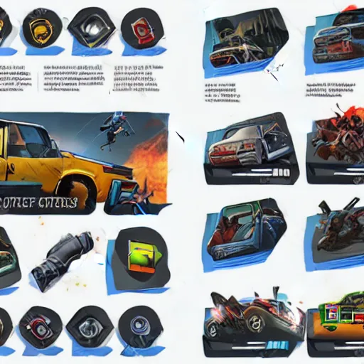 Image similar to car engine car parts concept art card, comic page, realistic fortnite, ui card