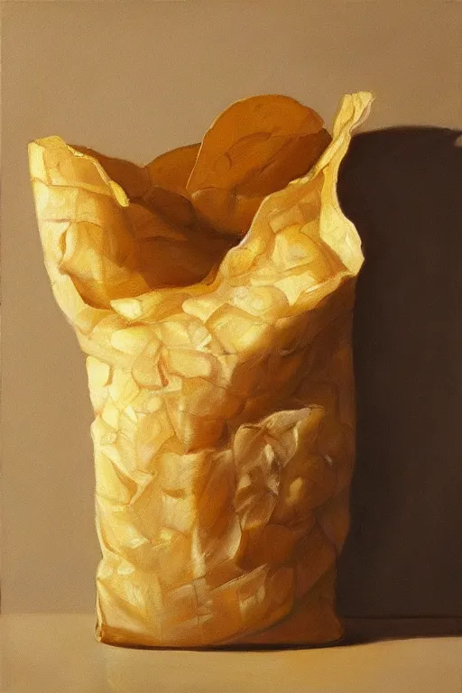 Prompt: hyperrealistic painting of a bag of potato chips by Claudio Bravo