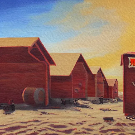 Prompt: a small town for the last remaining humans on the planet oil painting