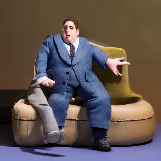 Image similar to a claymation figure of jonah hill, designed by tim burton, studio photography