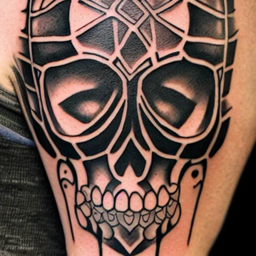 Image similar to tattoo design, stencil, tattoo stencil, traditional, a world famous tattoo of a geometric skull