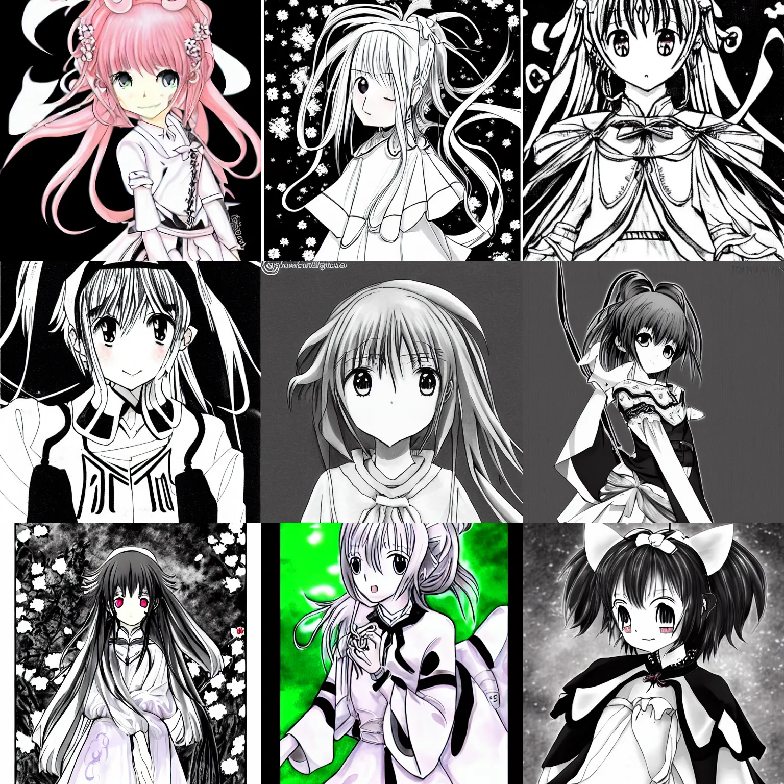 Prompt: sakura kinomoto, tsubasa chronicles, manga, clamp style, black and white