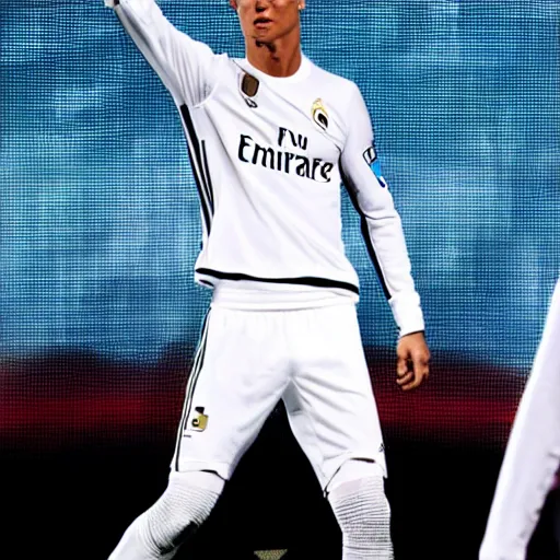 Image similar to Cristiano Ronaldo white as a rock band member performing live, Stage Photography