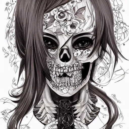 Image similar to anime manga skull portrait young woman skeleton, miffy, kawai, intricate, elegant, highly detailed, digital art, ffffound, art by JC Leyendecker and sachin teng