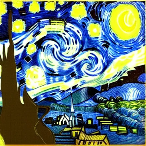 Image similar to david bowie in the style of starry night by van gogh, detailed, masterpiece