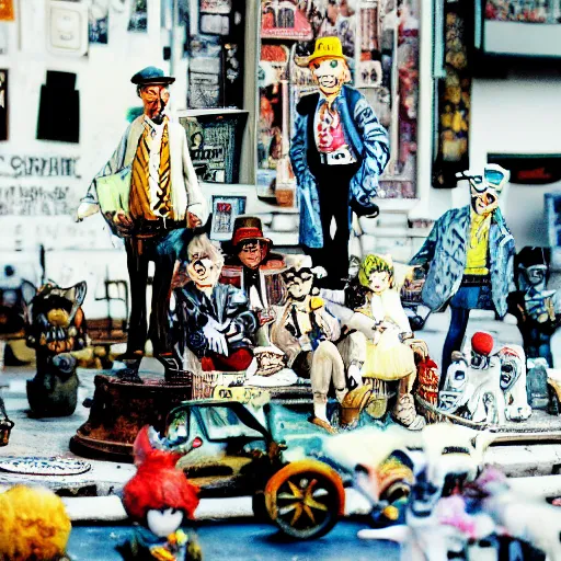 Image similar to full moon, figurines, travel!! tilt shift, style of will eisner and shuzo oshimi, full of color, on white, smooth, thin sharp lines, detailed