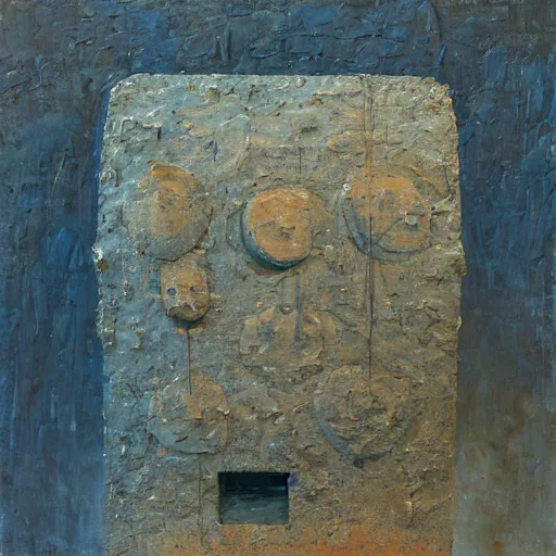 Image similar to a detailed impasto painting by shaun tan of an abstract forgotten sculpture by the caretaker and ivan seal