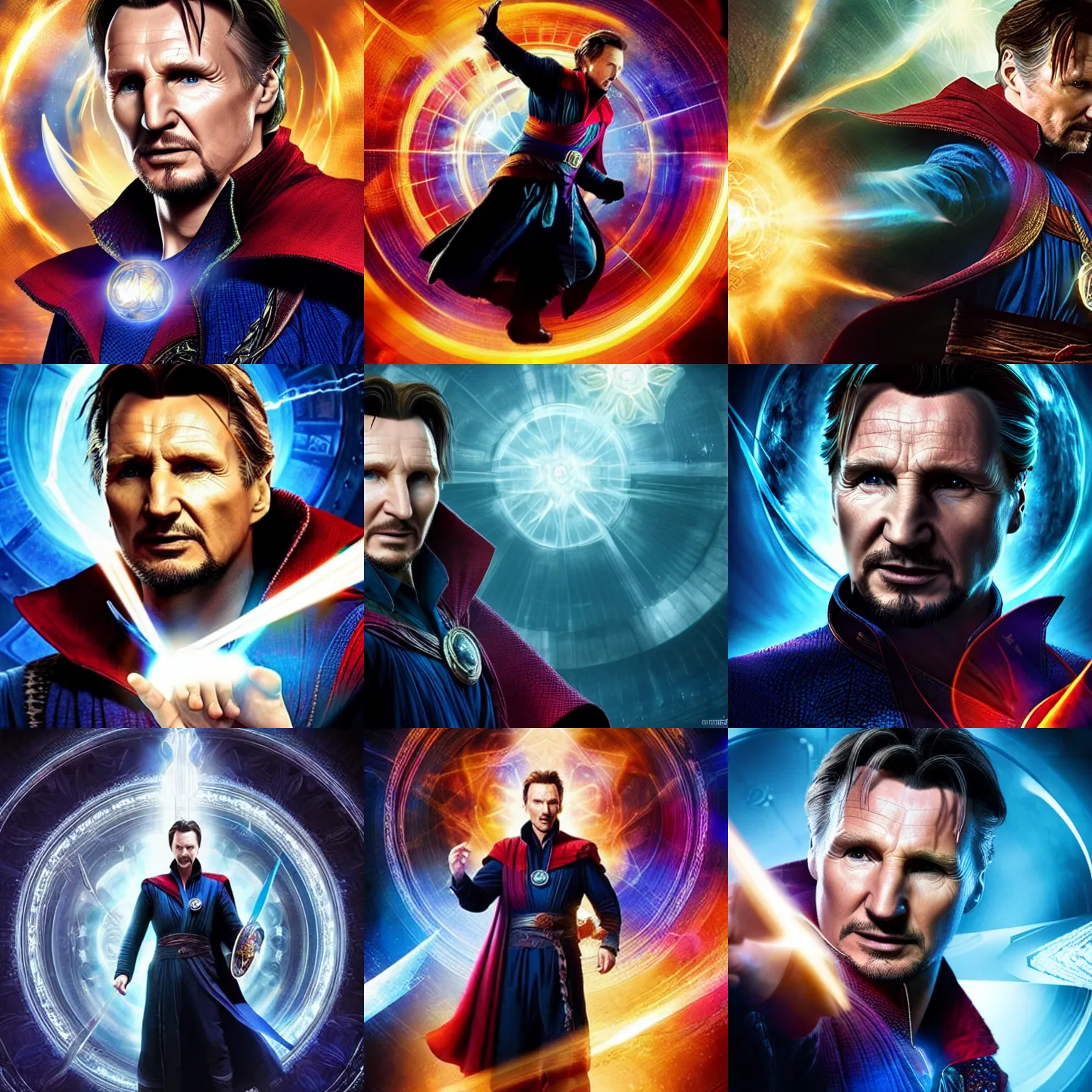 Prompt: photorealistic art of liam neeson as doctor strange, dynamic lighting, space atmosphere, hyperrealism, stunning visuals