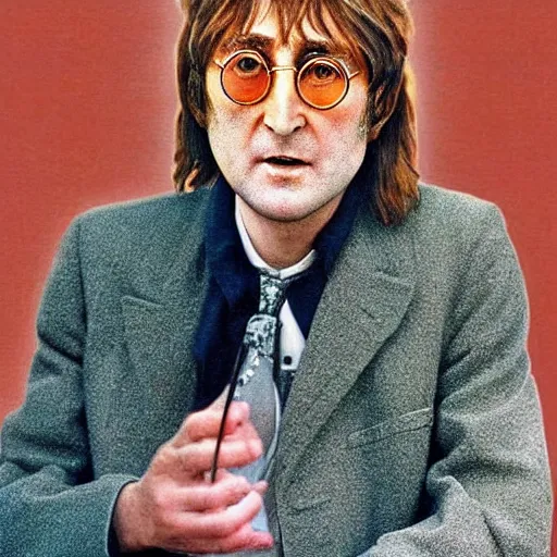 Image similar to A colored colorized real photograph of old John Lennon as an old man in his eighties with short hair in the 2010s, Old John Lennon, taken in the early 2020s, taken on a 2010s Camera, realistic, hyperrealistic, very realistic, very very realistic, highly detailed, very detailed, extremely detailed, detailed, digital art, trending on artstation, headshot and bodyshot, detailed face, very detailed face, very detailed face, real, real world, in real life, realism, HD Quality, 8k resolution, intricate details, colorized photograph, colorized photo, John Lennon as an old man with short hair