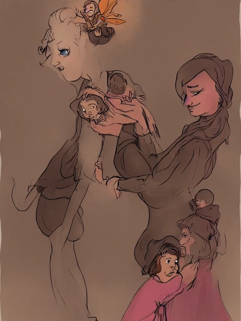 Image similar to mother, inspired by disney concept artists, blunt borders, rule of thirds