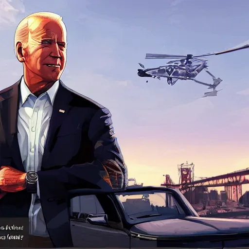 Prompt: Joe Biden in GTA V, cover art by Stephen Bliss, artstation, no text
