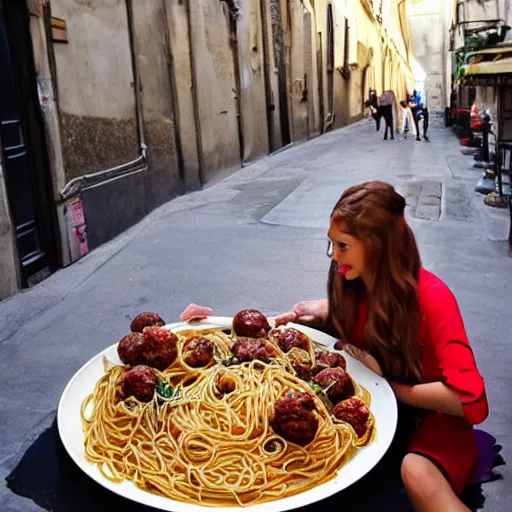 Prompt: kraken and Cthlulu share a romantic plate of spaghetti and meatballs in a Parisian alley, in the style of Disney's Lady and the Tramp,