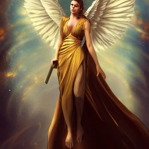 Image similar to an angel waiting in multiuniverse for another angel who is coming from parallel universe, realistic, concept art trending on artstation, golden ratio,