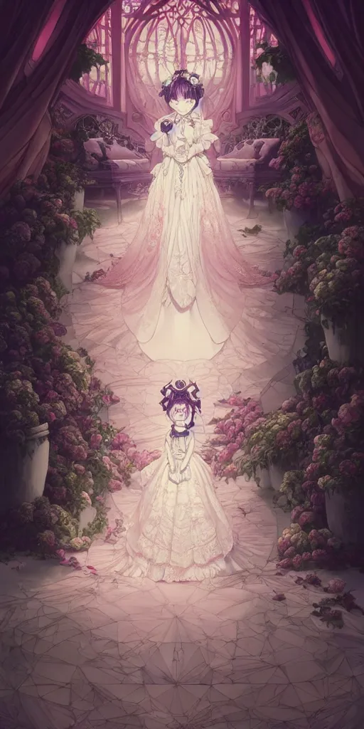 Prompt: the beautiful hyperdetailed physical rendering of a single rose wedding gothic lolita dress clothing design display in exhibition hall, perfectly shaded, atmospheric lighting, in the style of makoto shinkai victo ngai and peter mohrbacher studio ghibli artgerm stanley artgerm lau wlop rossdraws beeple, surrealistic style, 8 k hd, 3 drender