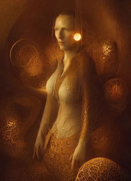 Image similar to portrait of a women who invented time in darkness, modern fine art, fractal, intricate, elegant, highly detailed, digital photography, subsurface scattering, by jheronimus bosch and greg rutkowski,