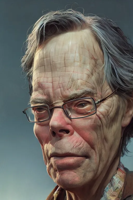 Prompt: Portrait of stephen king as hillbilly, village, intricate, highly detailed, smooth, artstation, digital illustration by Ruan Jia and Mandy Jurgens and Artgerm and Wayne Barlowe and Greg Rutkowski and Zdislav Beksinski